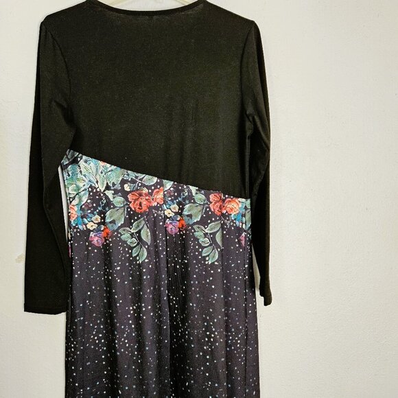 Generic Casual Stitching flower Print Elegant Black Midi Dress Size Medium - Picture 5 of 6